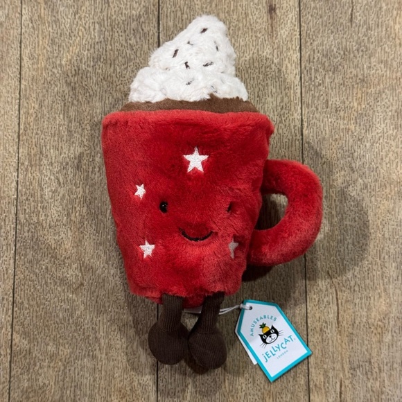 NWT Amusables Jellycat Hot Chocolate Plush Stuffed Toy Holiday Christmas Red Mug - Picture 1 of 4